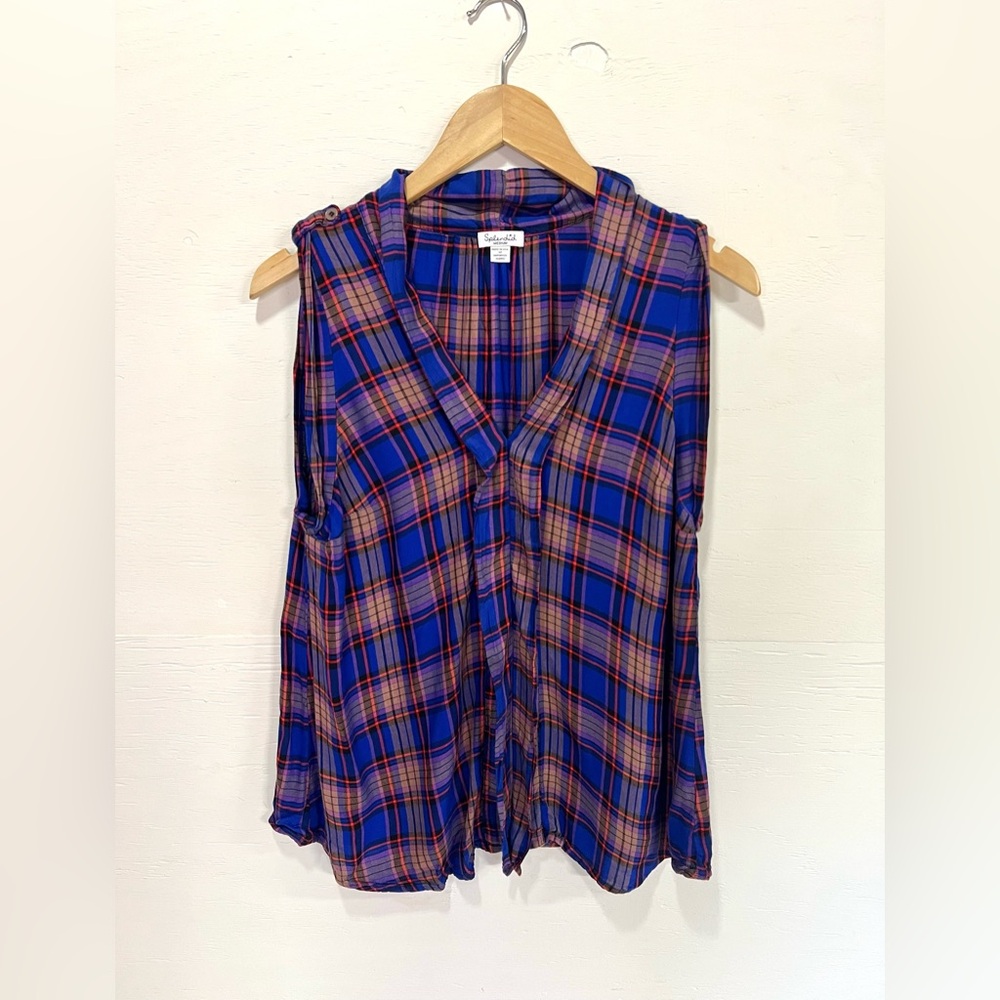 Splendid tank top, medium, blue and red tartan